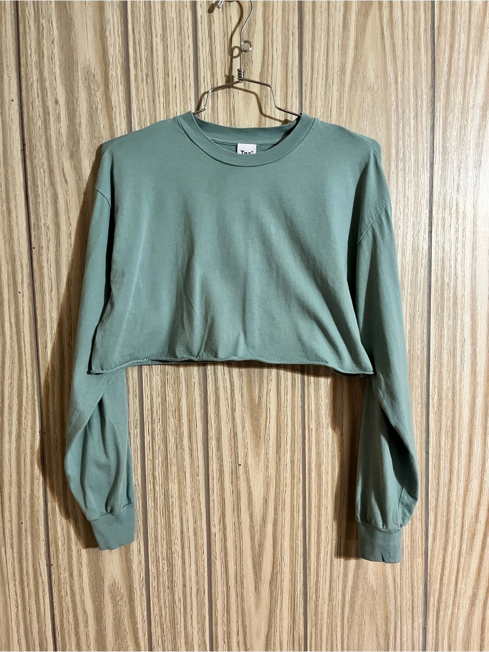 Tna Aritzia Turquoise Teal Cropped Long Sleeve Crewneck Tee T-Shirt 2XS